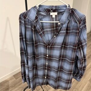 J. Jill Light Blue and Navy Plaid Button-Down